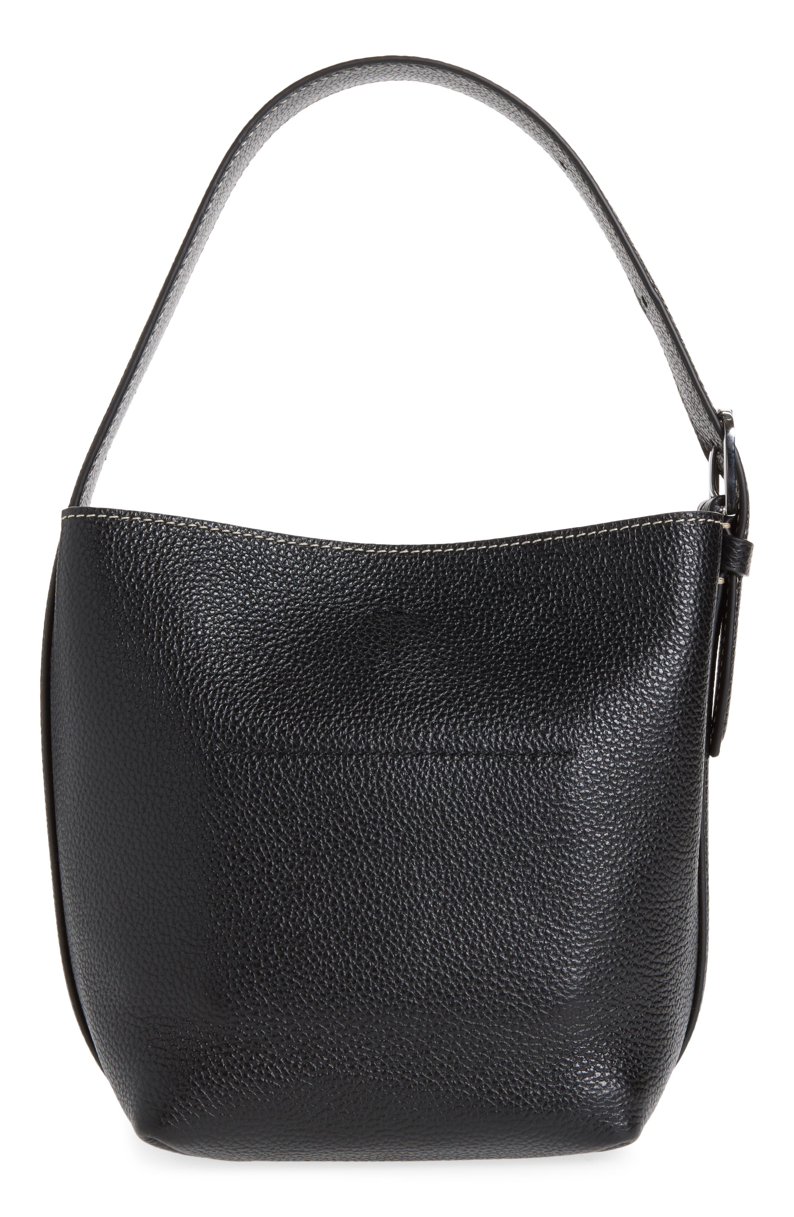 Petite Belted Grained Leather Tote, Alternate, color, BLACK
