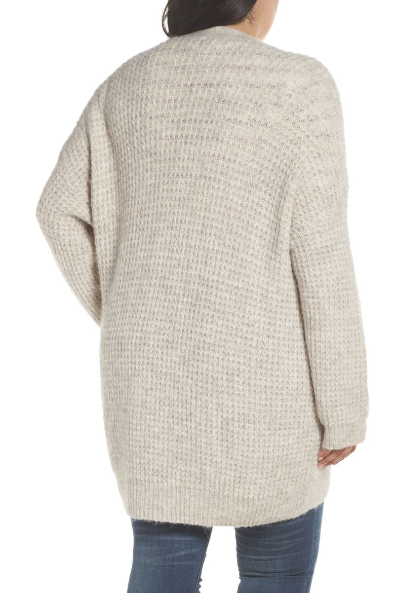 Oversized Waffle Stitch Cardigan, Alternate, color, BEIGE BIRCH