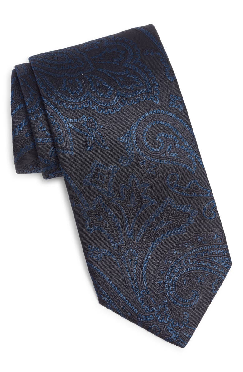 Canali Paisley Silk Tie, Main, color, Black
