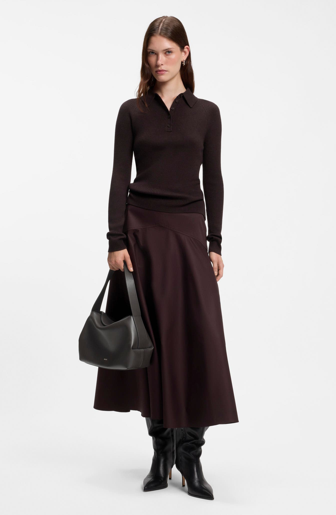 Caylie Leather Shoulder Bag, Alternate, color, DARK BROWN