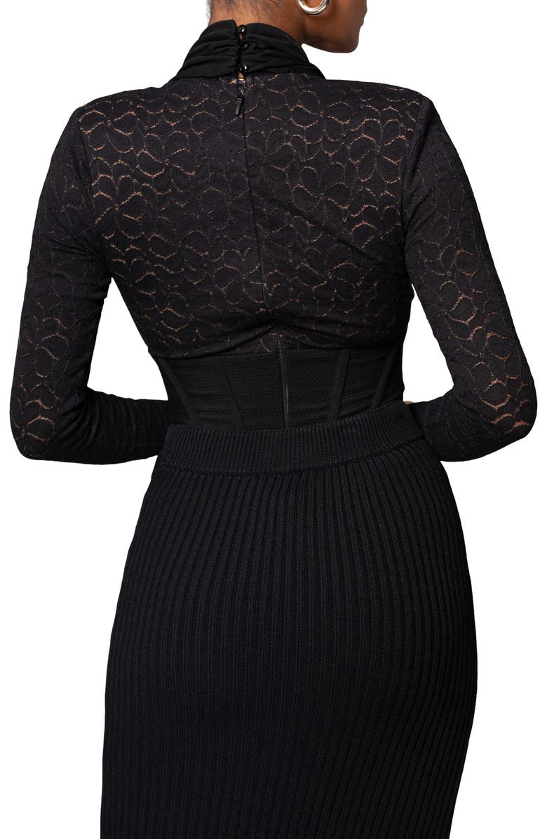 JLUXLABEL Spanish Banks Asymmetric Long Sleeve Bodysuit, Alternate, color, Black