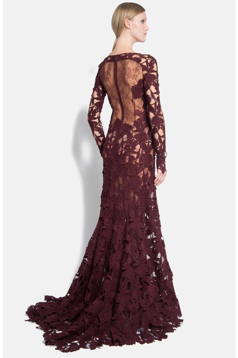 Macramé Lace Gown, Alternate, color, BORDEAUX