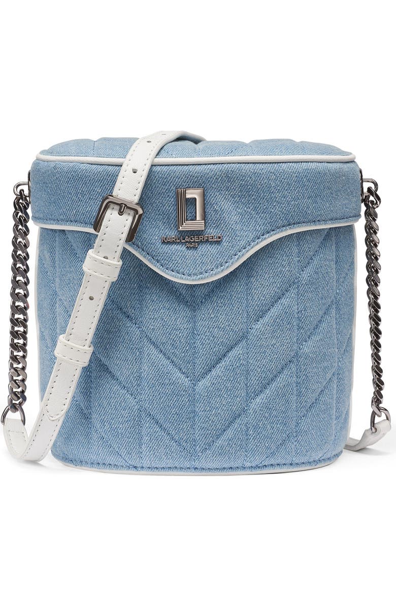 KARL LAGERFELD PARIS Lafayette Denim Bucket Crossbody, Main, color, Light Denim
