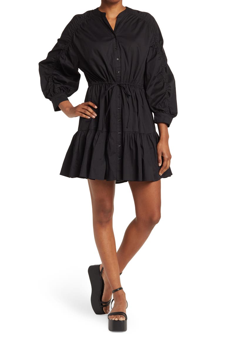 Ruched Shirtdress, Main, color, BLACK