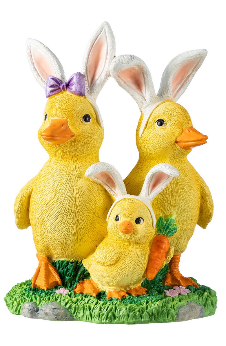 Glitzhome Easter Resin Duck Family Table Decor, Main, color, Yellow