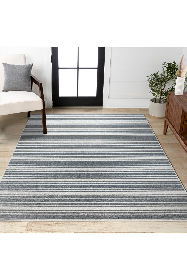 Fawning Two-Tone Striped Classic Low-Pile Machine-Washable Area Rug, Alternate, color, Cream/Dark Gray