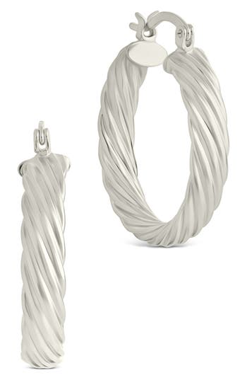 Sterling Forever Tilbury Twisted Hoop Earrings In Silver