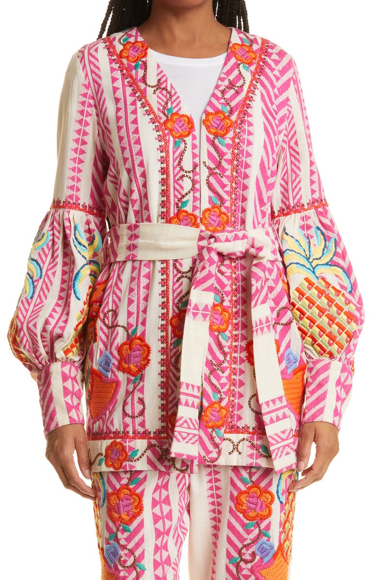 FARM Rio Belted Jacquard Embroidered Jacket, Main, color,