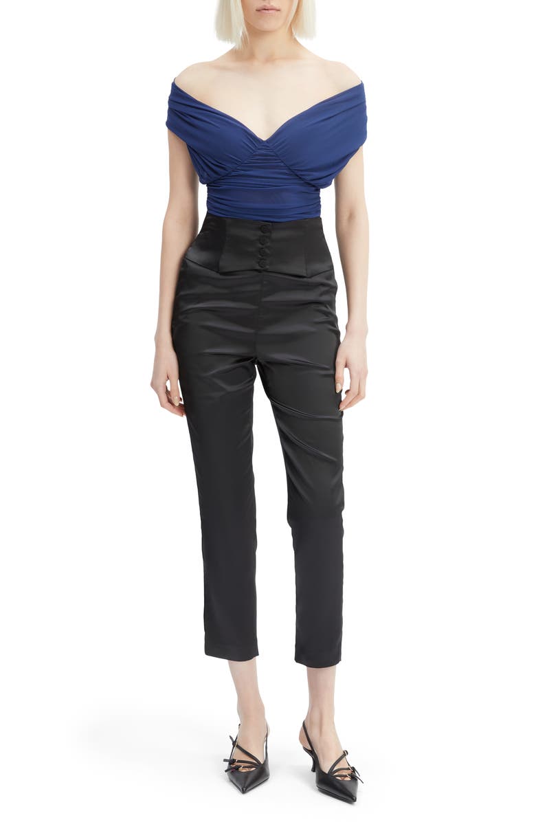 Bardot Vespera Off the Shoulder Mesh Bodysuit, Alternate, color, Royal Blue