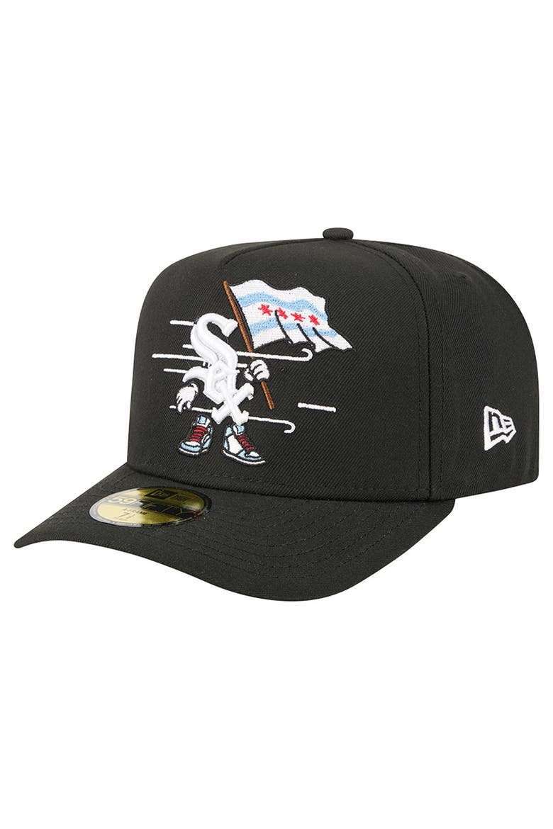 Men's New Era Black Chicago White Sox Cartoon A-Frame 59FIFTY Fitted Hat, Alternate, color, Black