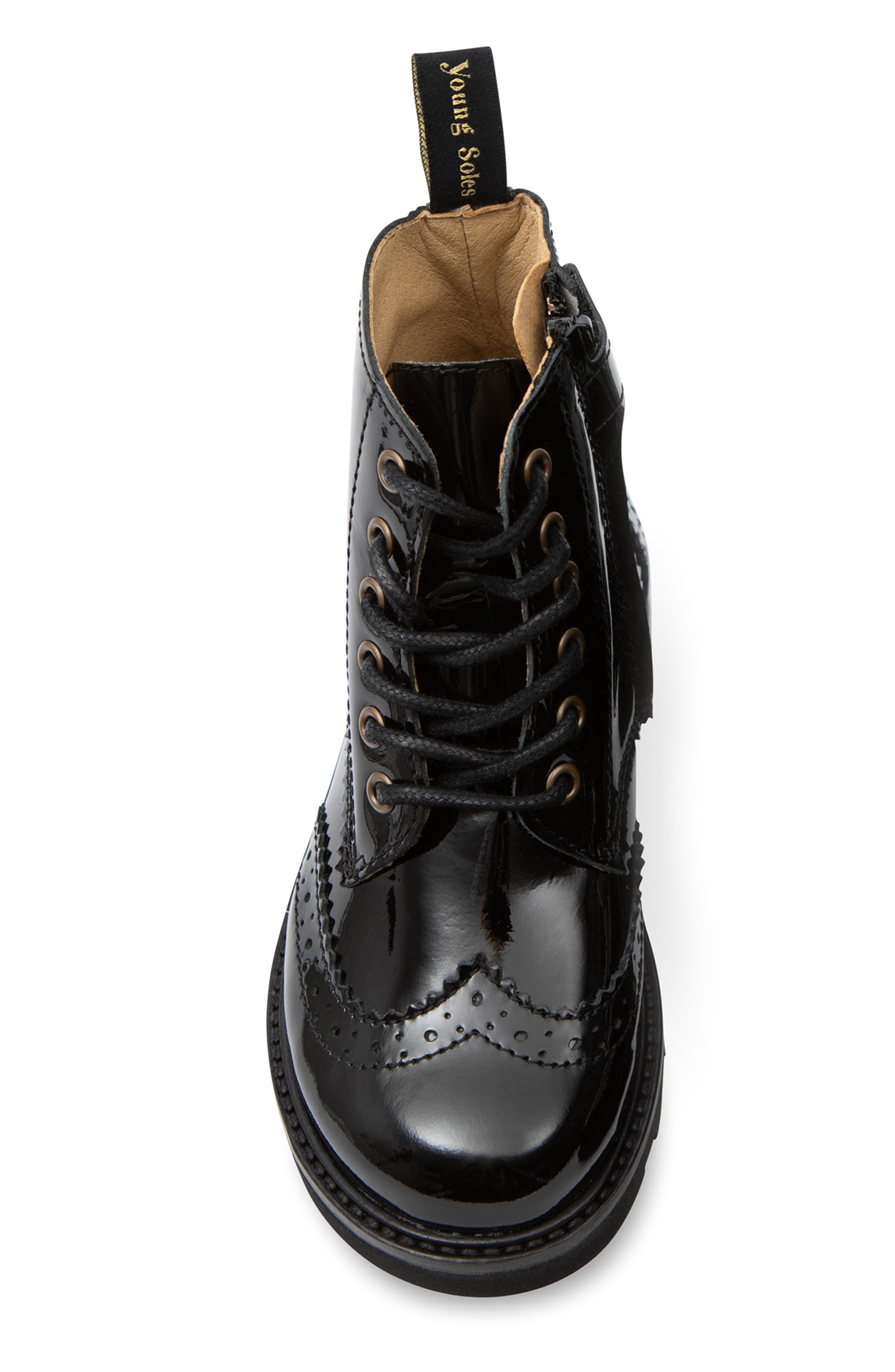 Young Soles Sidney Kids Brogue Boot, Alternate, color, Black Patent