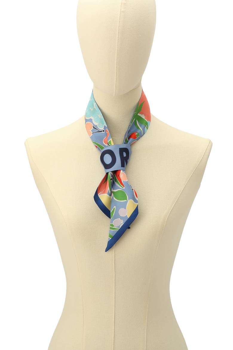 summer fruit skinny silk scarf, Alternate, color, BLUE MULTI