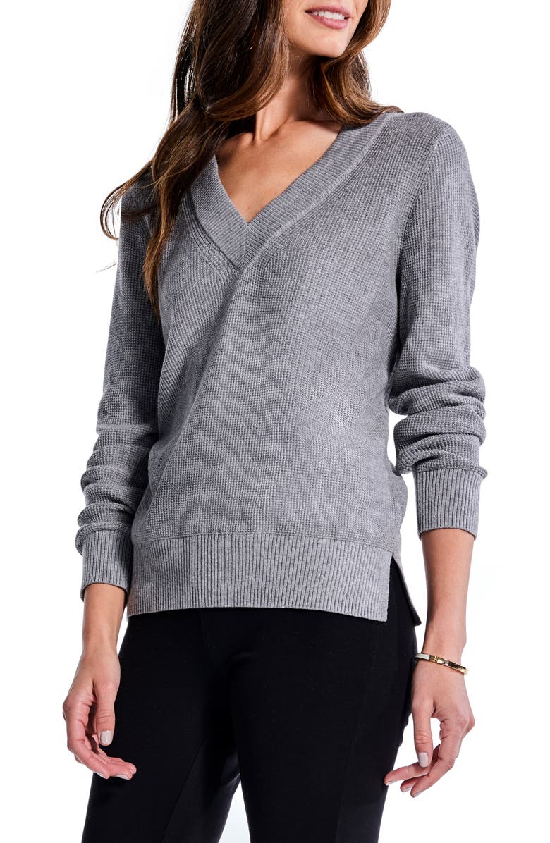 NIC+ZOE Waffle Stitch V-Neck Sweater, Main, color, 