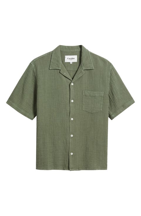 Double Cloth Short Sleeve Button-Up Shirt