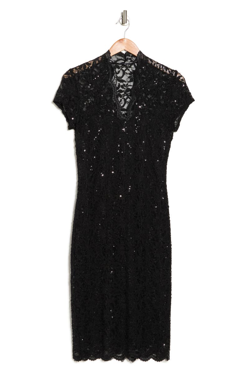 Marina Sequin Lace Cap Sleeve Sheath Dress, Alternate, color, 