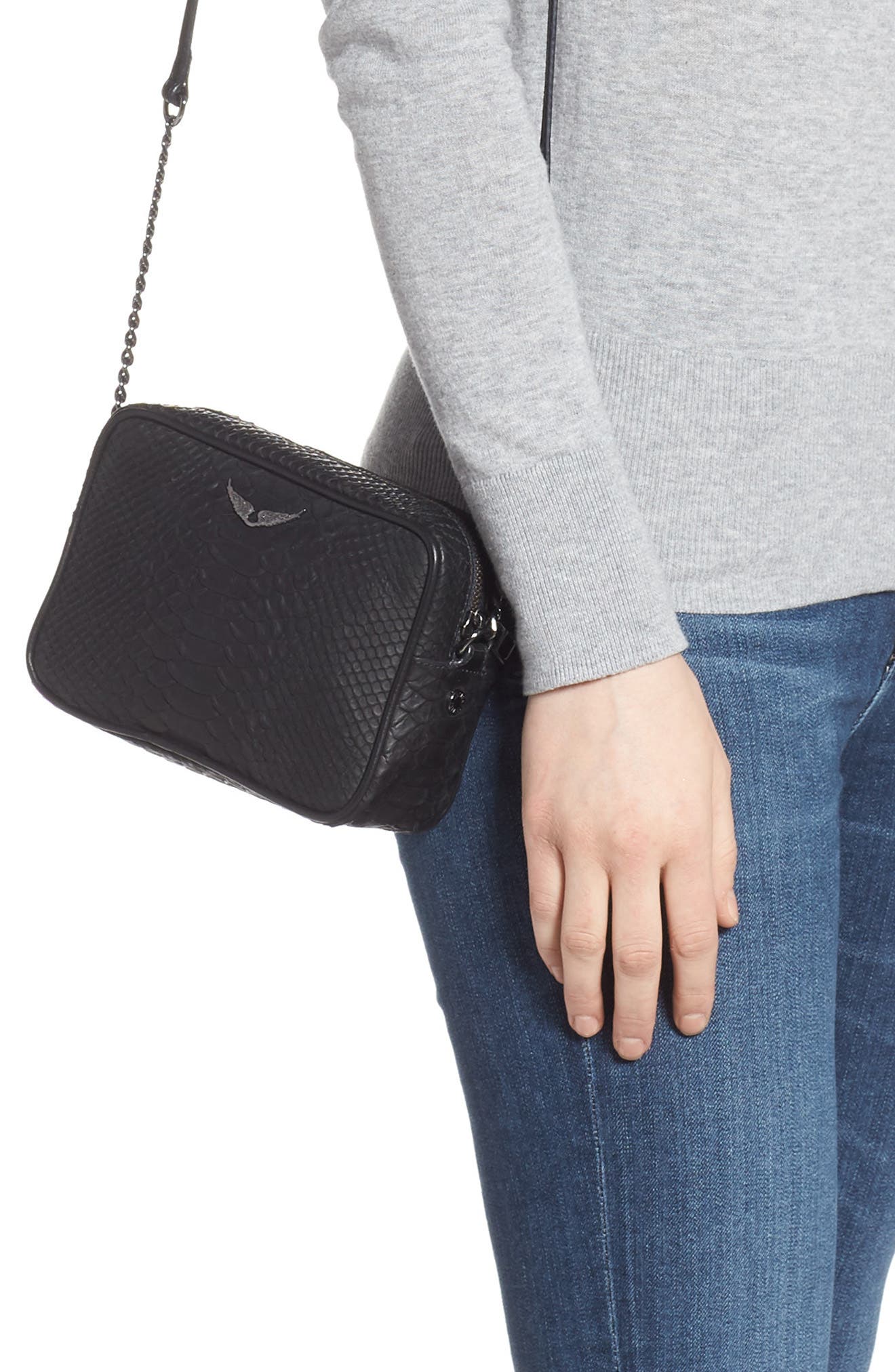 Zadig & Voltaire XS Boxy Savage Croc Embossed Leather Crossbody Bag, Alternate, color, 