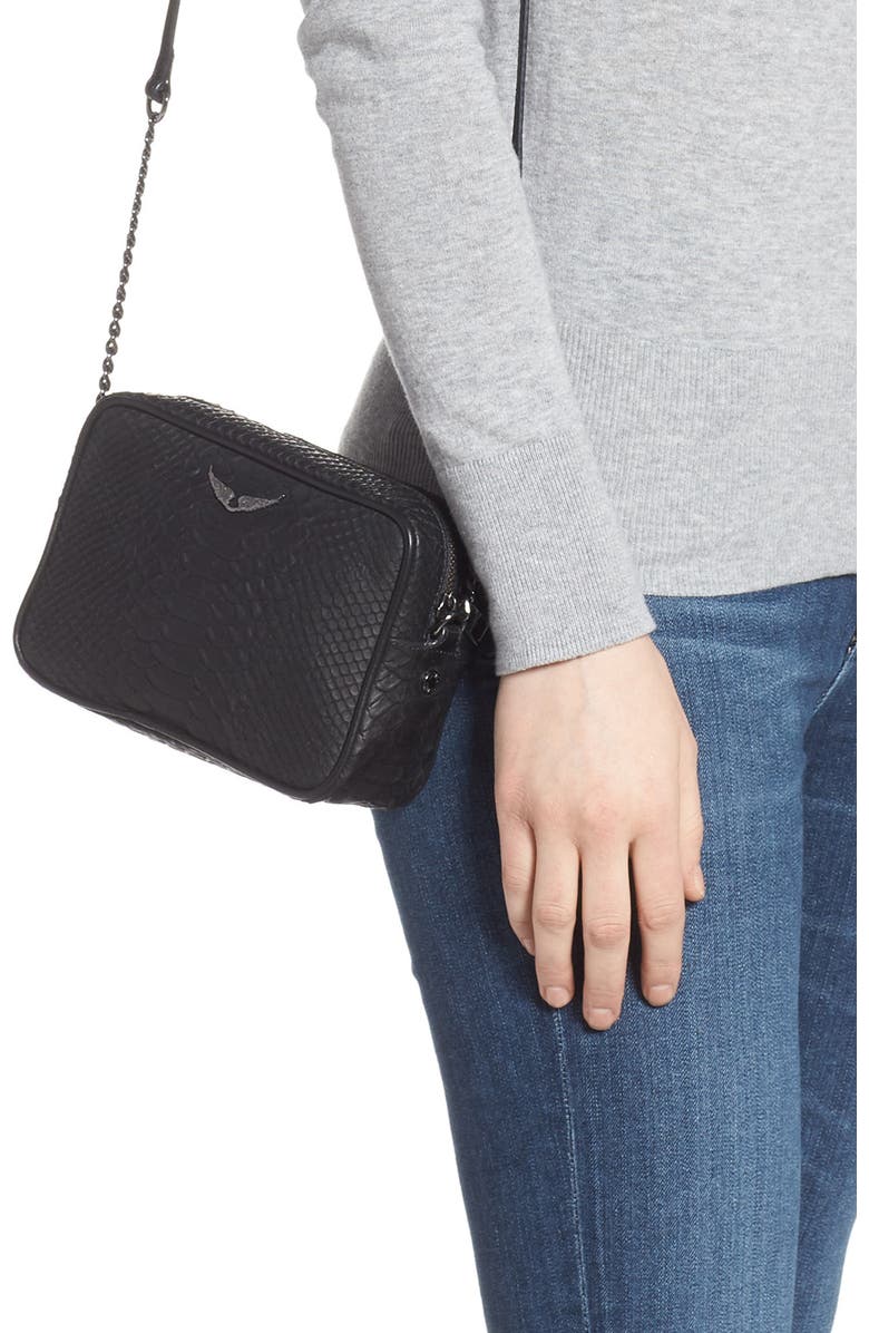 Zadig & Voltaire XS Boxy Savage Croc Embossed Leather Crossbody Bag, Alternate, color,