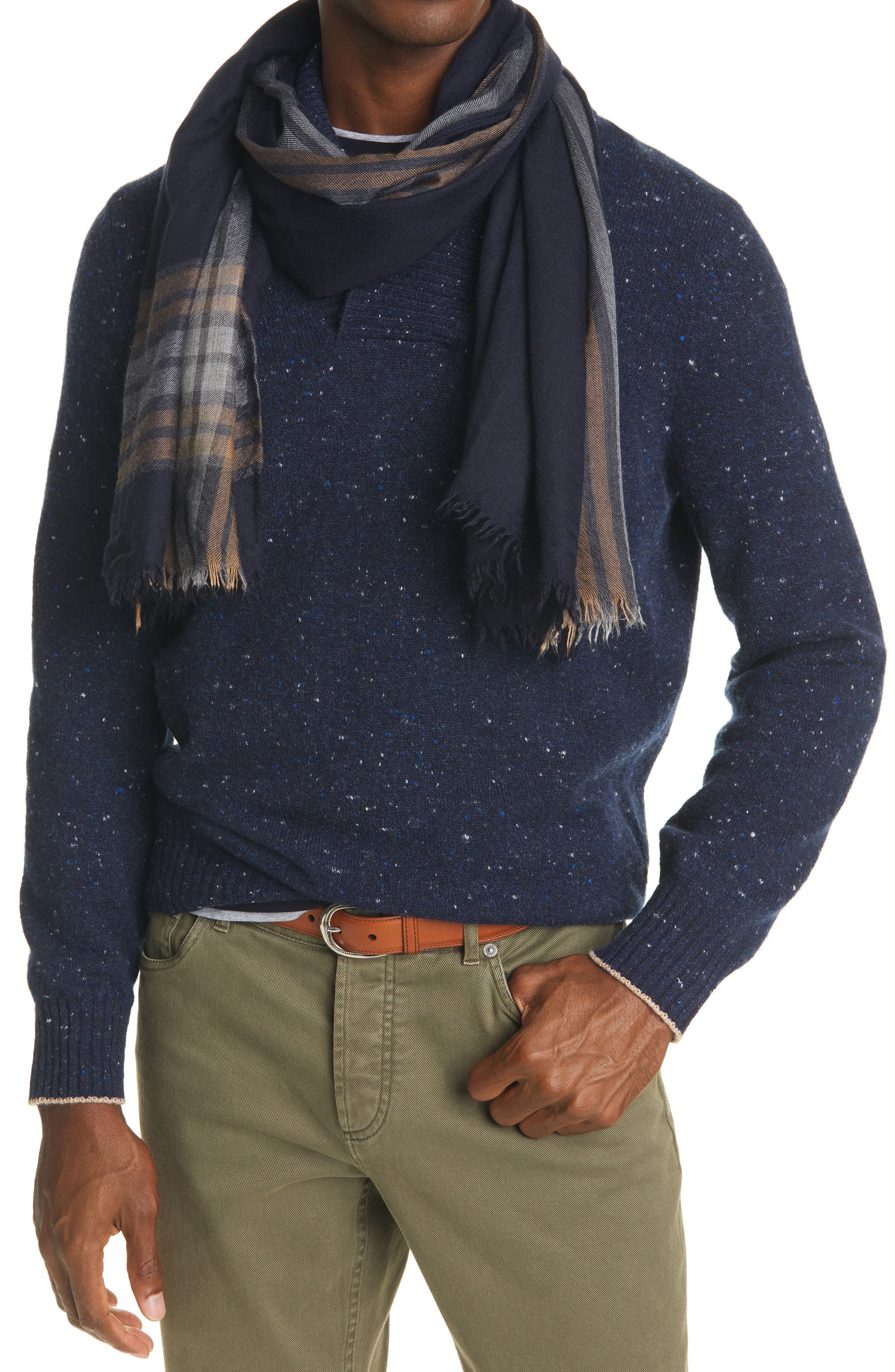 Brunello Cucinelli Border Stripe Cashmere & Silk Scarf (Men) | Nordstrom