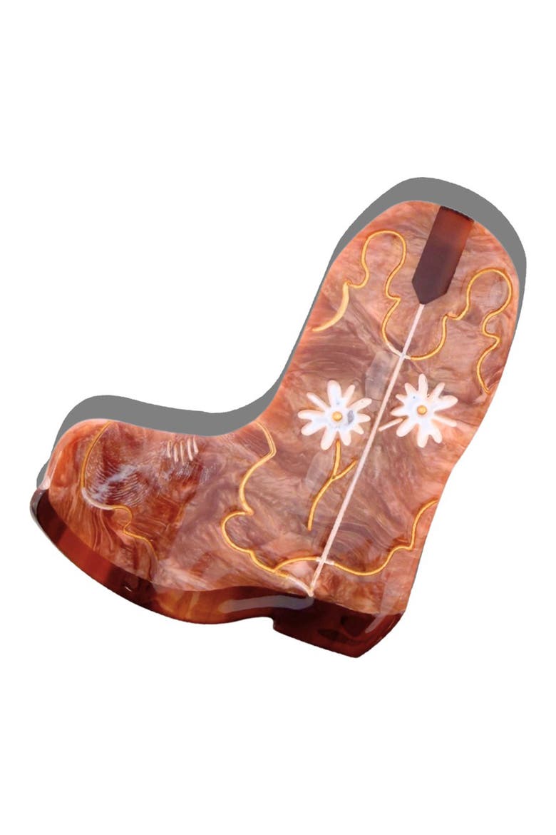Daisy Cowboy Boot Hair Claw Clip, Main, color, BROWN