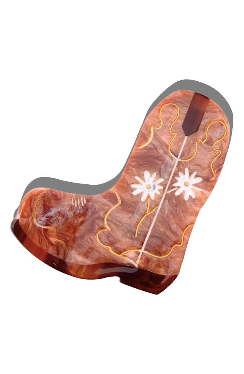 Solar Eclipse Daisy Cowboy Boot Hair Claw Clip, Main, color, Brown