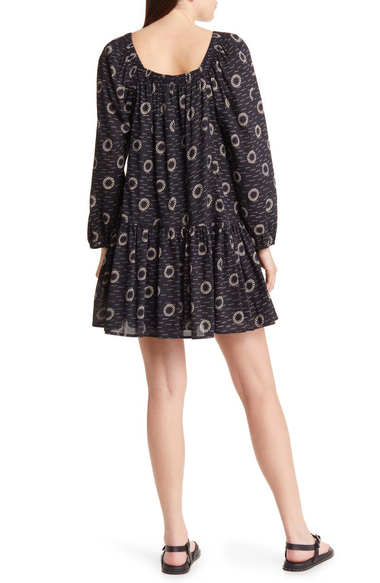 Treasure & Bond Spiral Print Smocked Neck Long Sleeve Dress, Alternate, color,