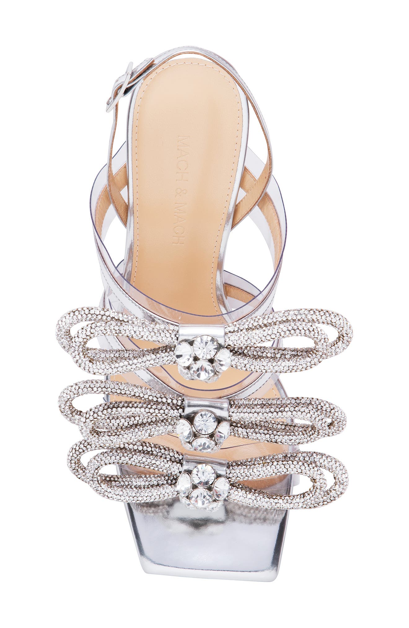 Mach & Mach Crystal Triple Bow Square Toe Slingback Sandal, Alternate, color, 