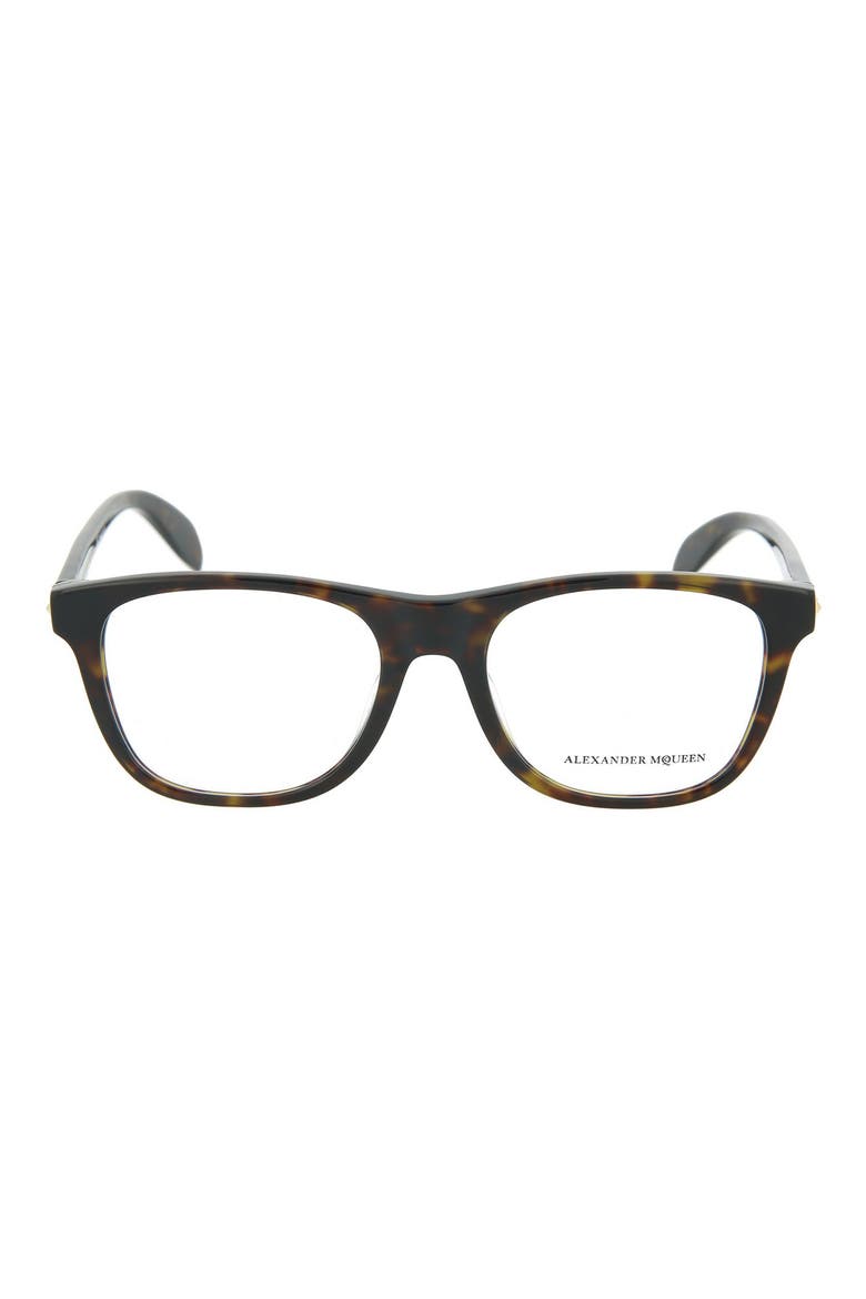Alexander McQueen 53mm Rectangle Optical Frames, Main, color, SHINY CLASSIC HAVANA/ TRN