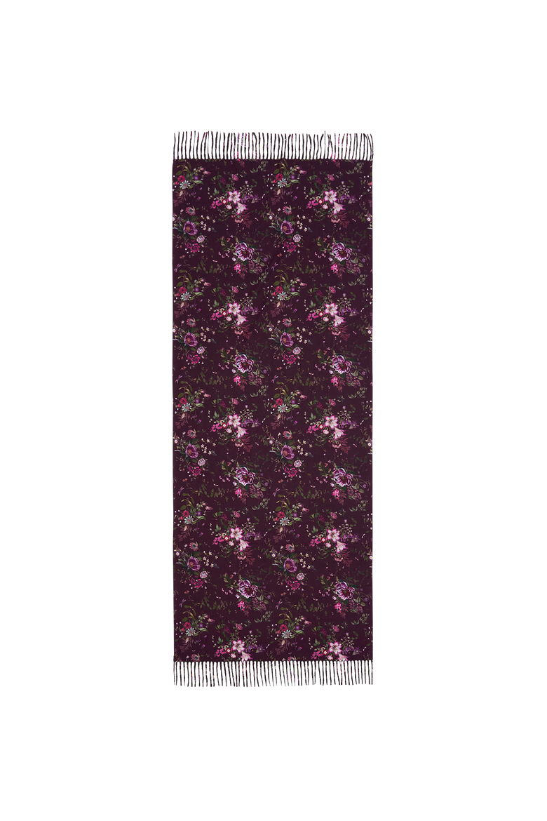 Eve Floral Long Fringed Scarf, Alternate, color, Burgundy
