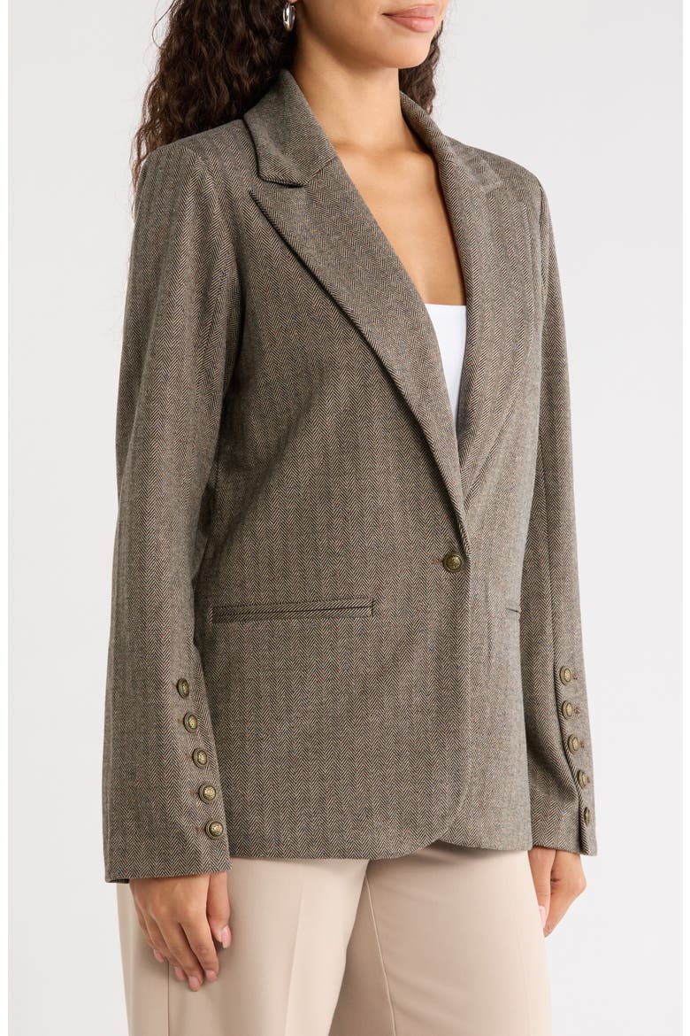 Button Sleeve Herringbone Tweed Jacket, Alternate, color, BROWN/ MULTI