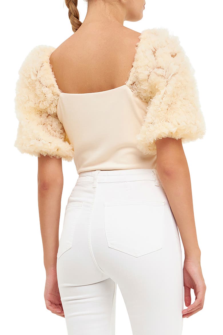 Tulle Puff Sleeve Blouse, Alternate, color, IVORY