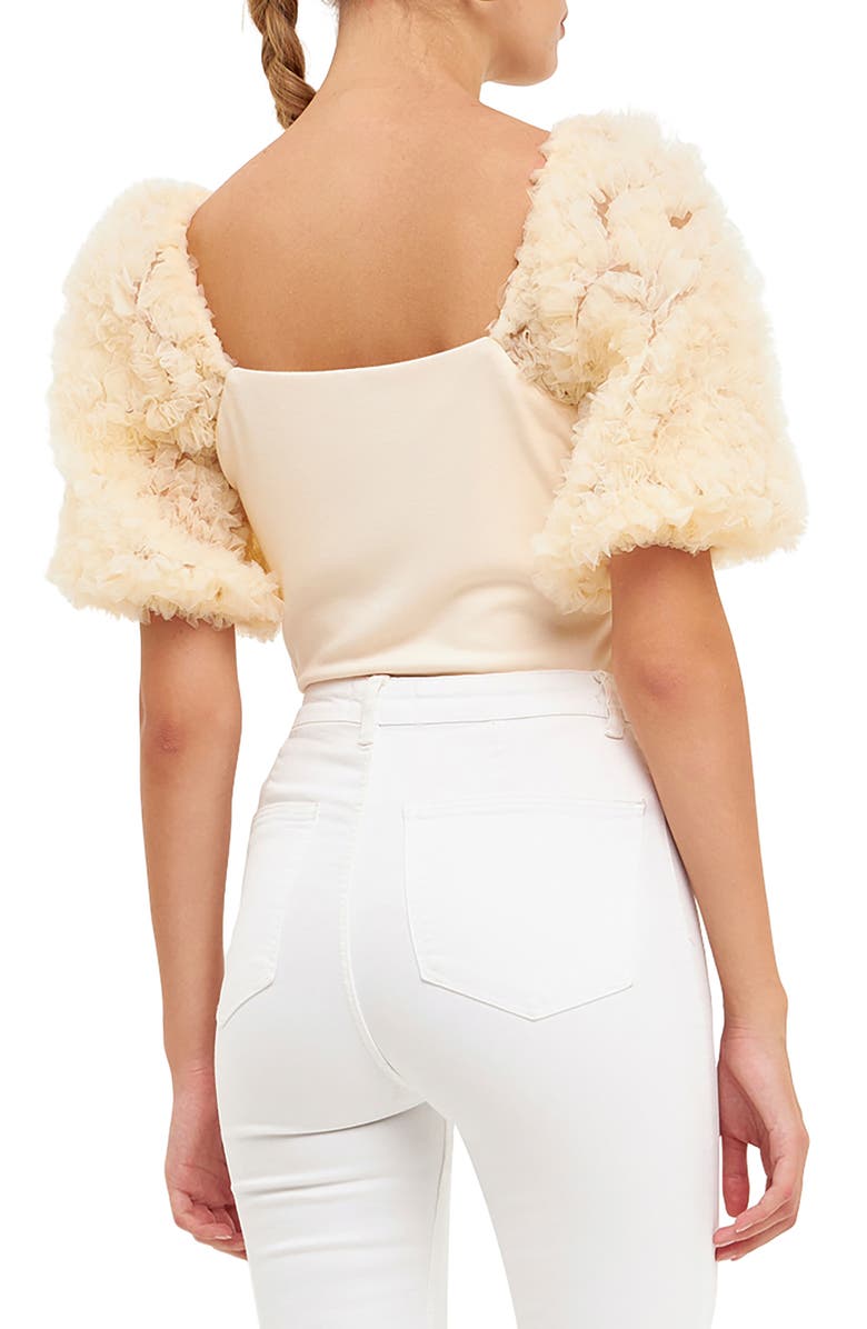Endless Rose Tulle Puff Sleeve Blouse, Alternate, color, Ivory