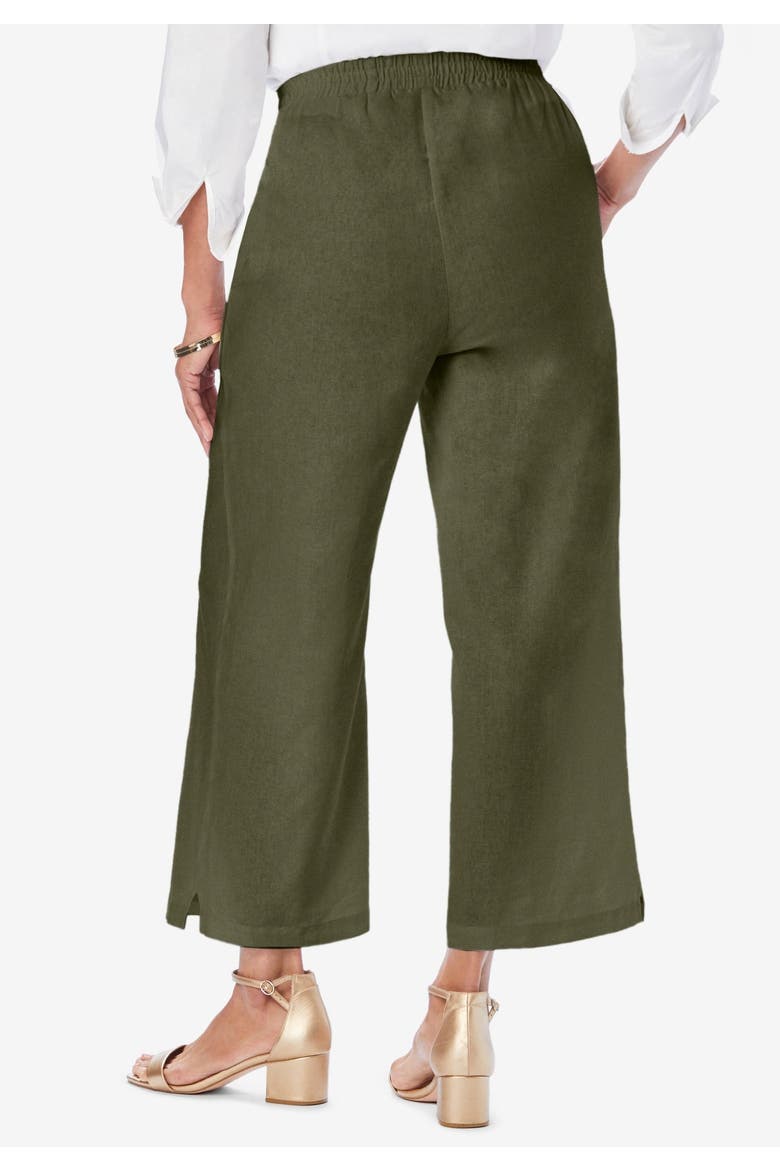 Wide Leg Linen Crop Pant, Alternate, color, DARK OLIVE GREEN