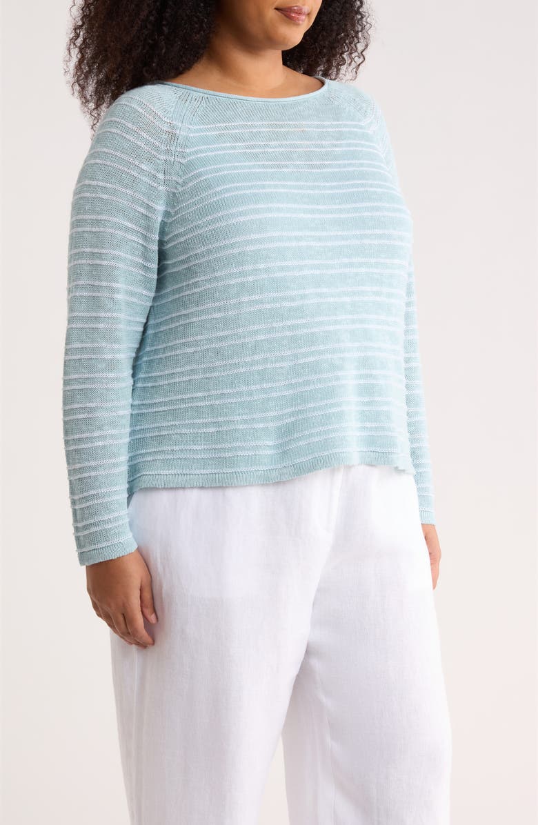 Eileen Fisher Bateau Neck Stripe Sweater, Alternate, color, Breeze