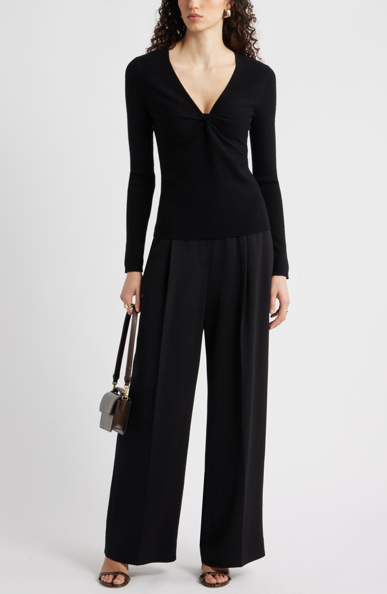 Nordstrom Twist Front Detail Merino Wool Blend Sweater, Alternate, color, Black