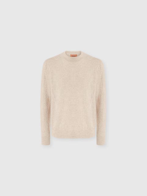 Crew Neck Sweater In Pure Cashmere With Chevron Pattern