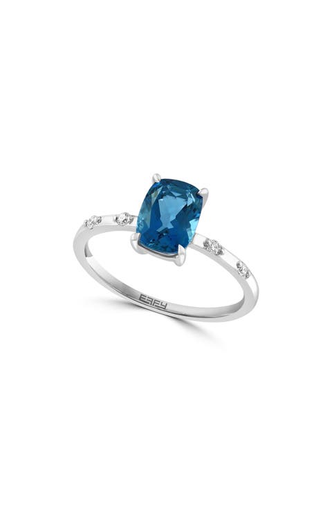 14K White Gold, Diamond, & London Blue Topaz Ring