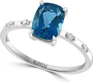EFFY 14K White Gold, Diamond, & London Blue Topaz Ring