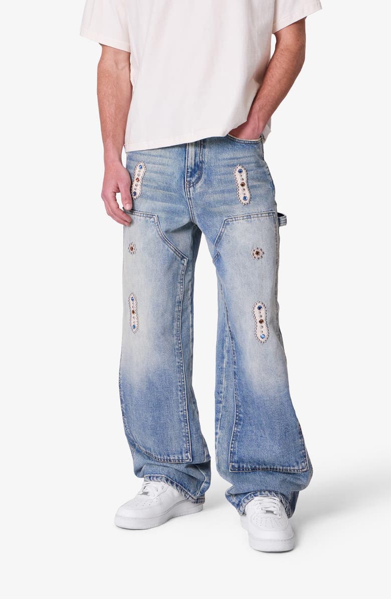 mnml Western Jewel Baggy Carpenter Jeans, Main, color, Blue
