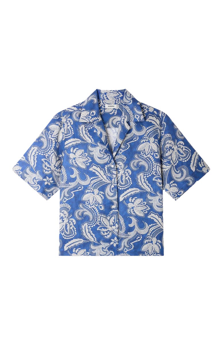 SANDRO Floral print shirt, Alternate, color, Blue / Ecru