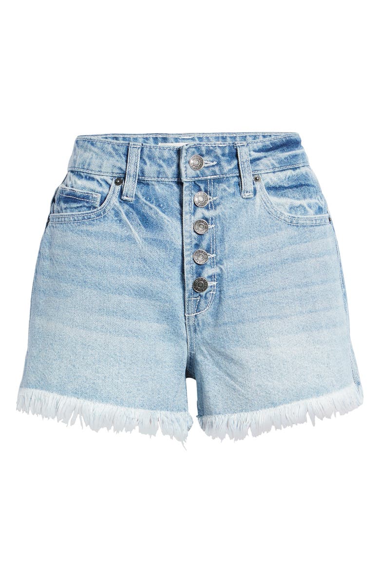 HIDDEN JEANS Button Fly High Waist Frayed Hem Denim Shorts, Alternate, color, 
