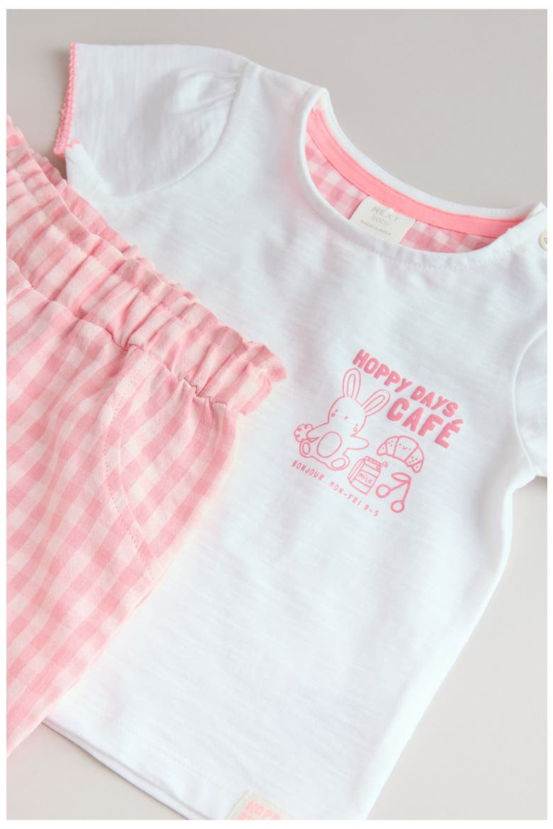 Graphic T-Shirt & Gingham Pants Set, Alternate, color, WHITE