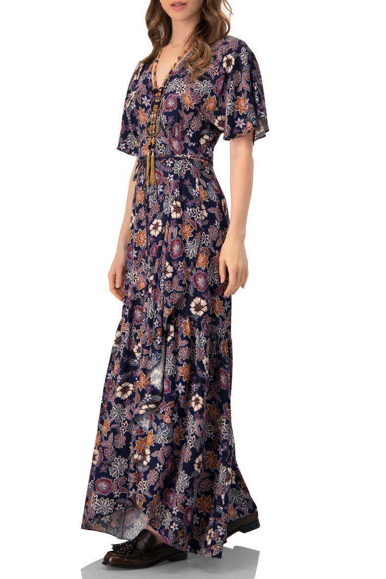V-Neck Wrap Maxi Dress, Alternate, color, Multi-Brown