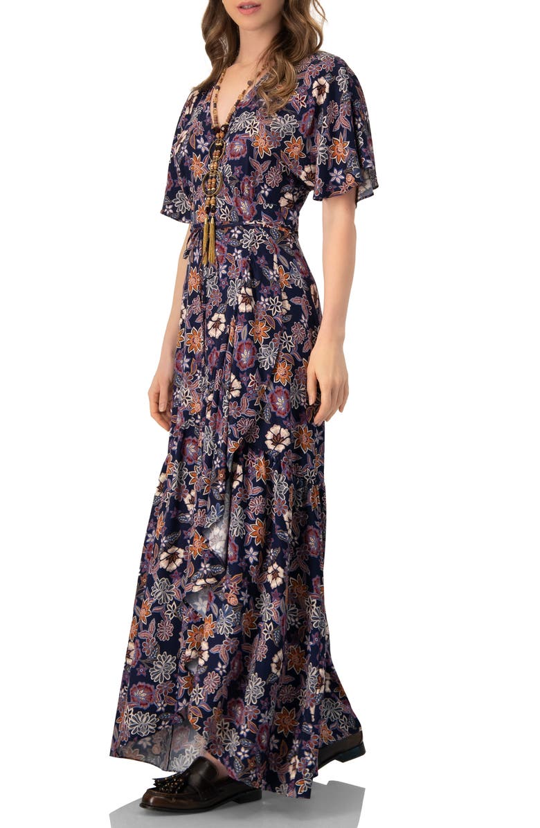 IVONNE V-Neck Wrap Maxi Dress, Alternate, color, Multi-Brown