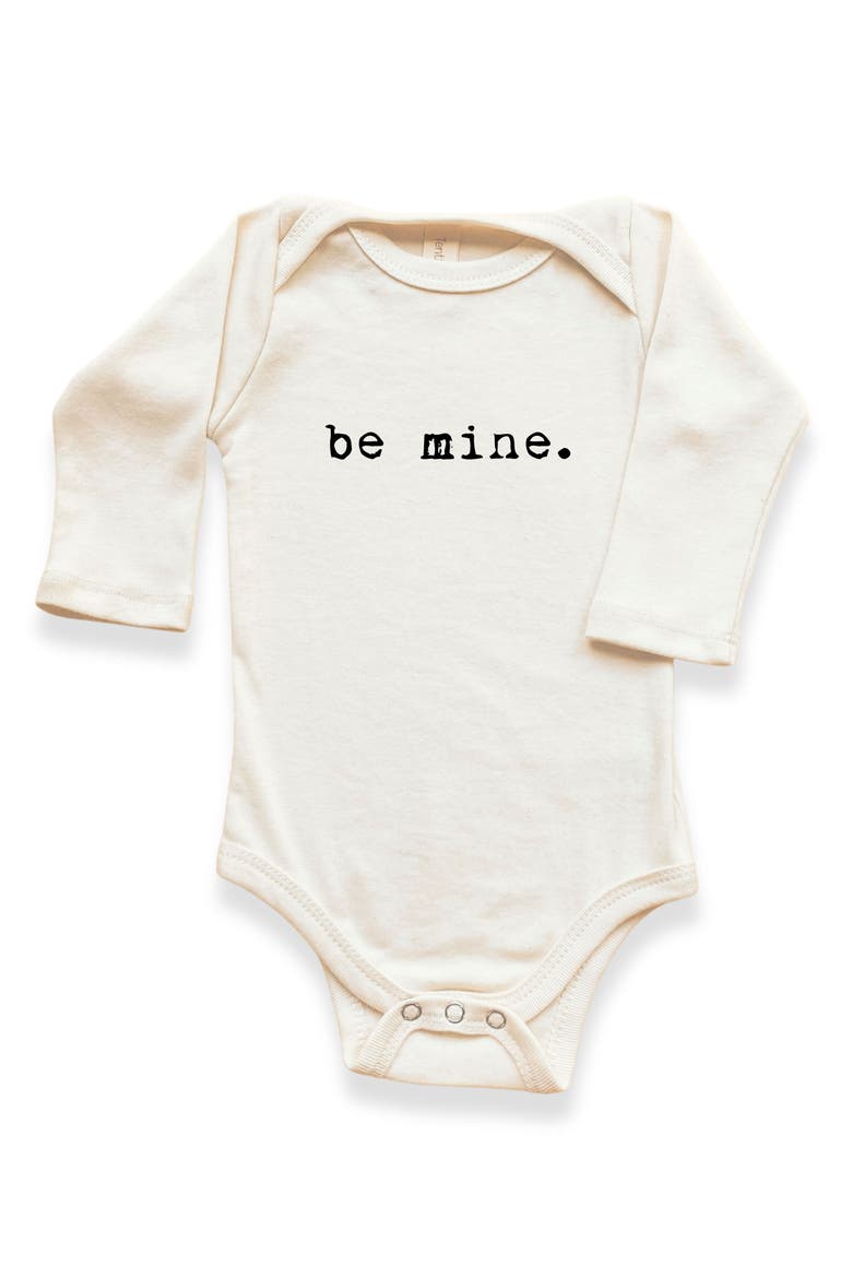 Be Mine Organic Long Sleeve Baby Bodysuit, Main, color, Natural Black Lettering