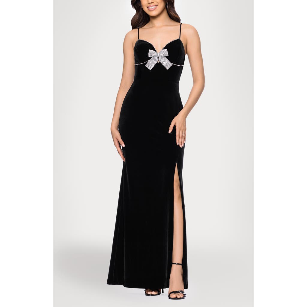 Blondie Nites Bow Velvet Gown In Black