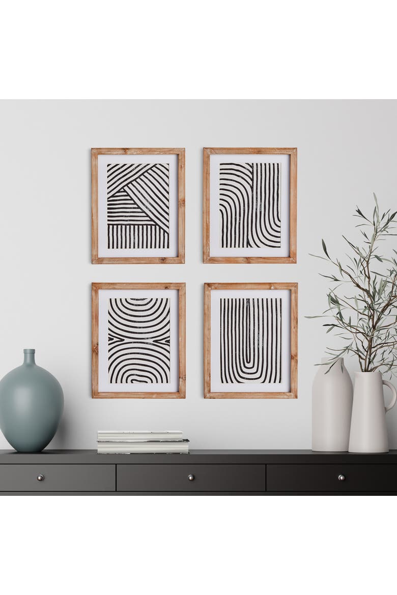 Achromatic Linear Petite Prints Set of 4, Alternate, color, Black