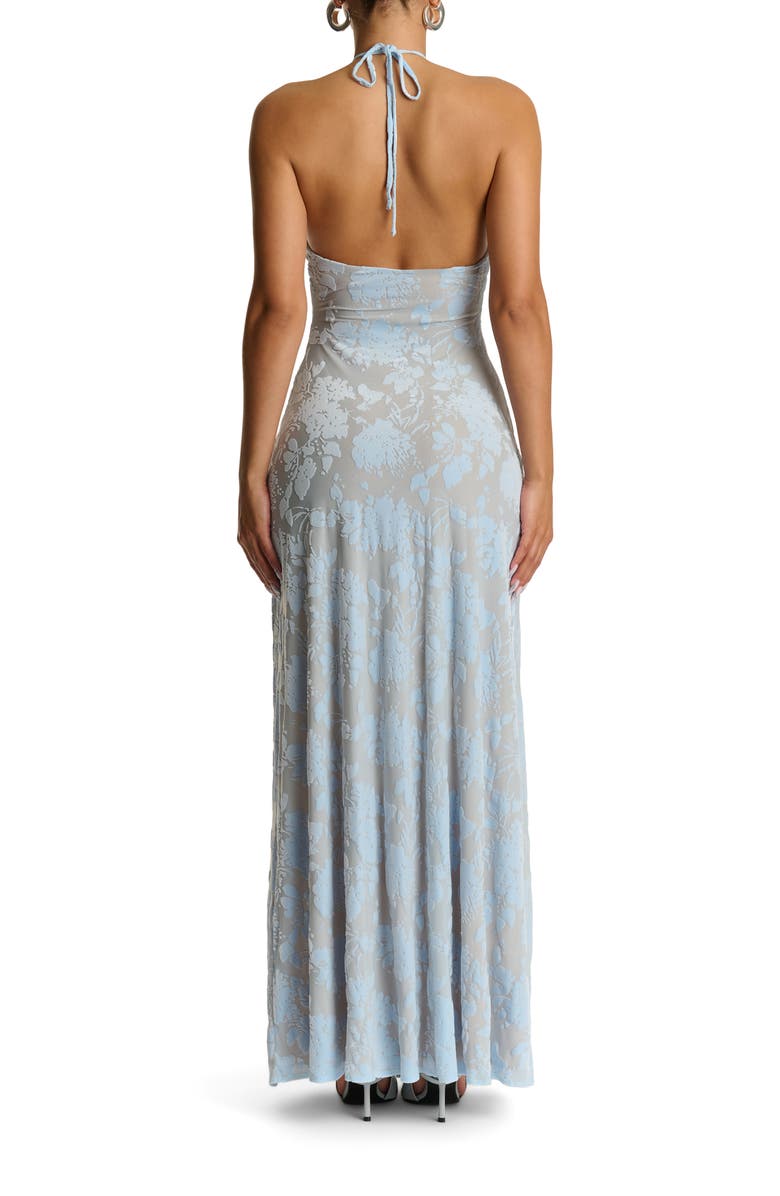Naked Wardrobe Burnout Halter Maxi Cocktail Dress, Alternate, color, Floral Soft Blue