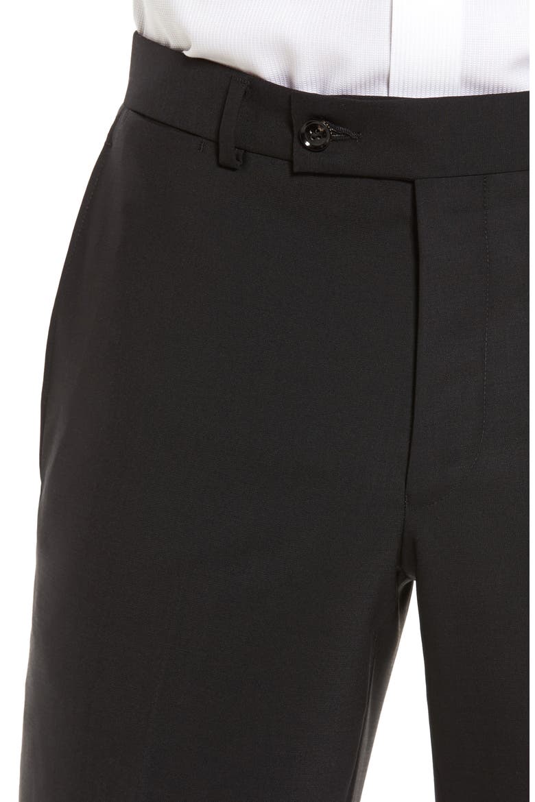 Jefferson Trim Fit Flat Front Wool Dress Pants, Alternate, color, BLACK