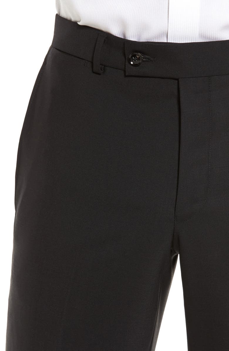 Ted Baker London Jefferson Trim Fit Flat Front Wool Dress Pants, Alternate, color, Black