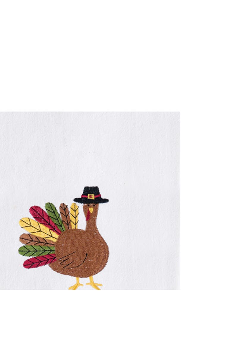 "Happy Thanksgiving" Turkey Cotton Flour Sack Kitchen Dishtowel, Alternate, color, White